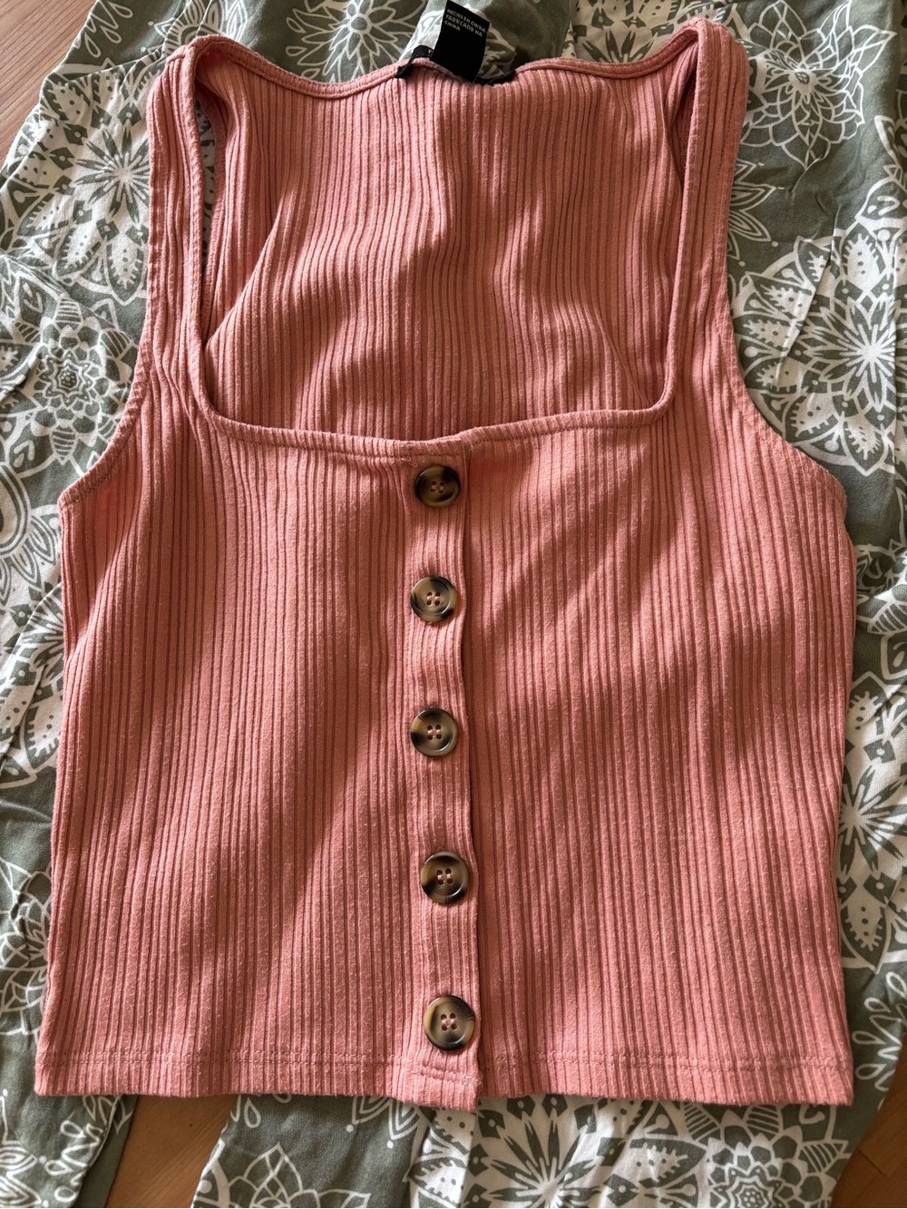 Forever 21 Ribbed Button-Front Tank Top - Rose